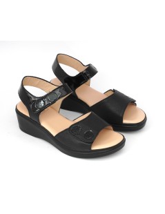 Confort Sandalo Classic Doppio Velcro Vernice Nero