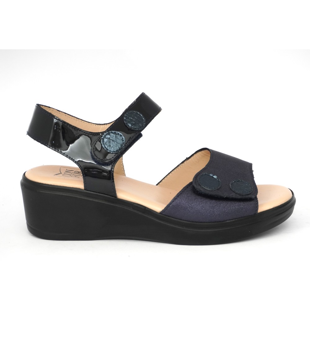 Confort Sandalo Classic Doppio Velcro Vernice Camoscio Blu