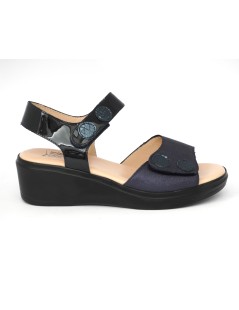 Confort Sandalo Classic Doppio Velcro Vernice Camoscio Blu