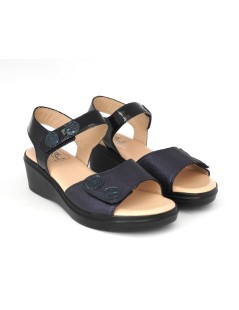 Confort Sandalo Classic Doppio Velcro Vernice Camoscio Blu