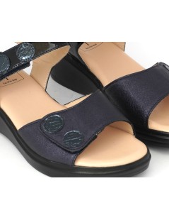 Confort Sandalo Classic Doppio Velcro Vernice Camoscio Blu