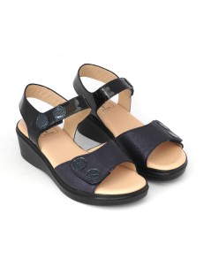 Confort Sandalo Classic Doppio Velcro Vernice Camoscio Blu