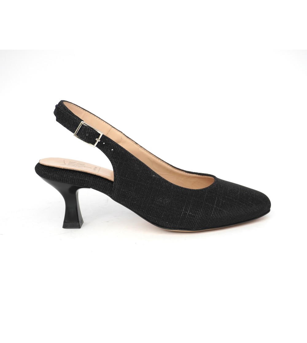 Confort Slingback Cerimonia Forma Tonda Glitter Nero
