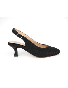 Confort Slingback Cerimonia Forma Tonda Glitter Nero