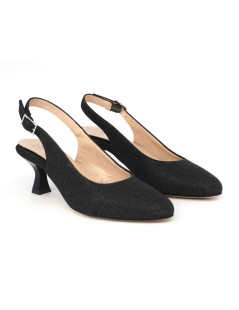 Confort Slingback Cerimonia Forma Tonda Glitter Nero