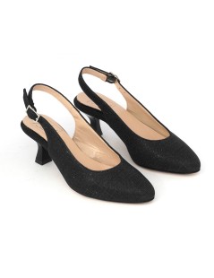 Confort Slingback Cerimonia Forma Tonda Glitter Nero