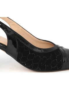 Confort Slingback Classic Tacco Medio Camoscio Vernice Nero