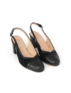 Confort Slingback Classic Tacco Medio Camoscio Vernice Nero