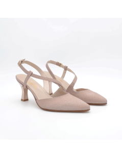 Vernissage Slingback Tacco Trasversale Punta Glitter Cipria