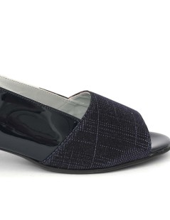 Soffice Sogno Sandalo Tacco Basso Glitter Vernice Blu Notte