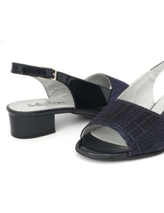 Soffice Sogno Sandalo Tacco Basso Glitter Vernice Blu Notte