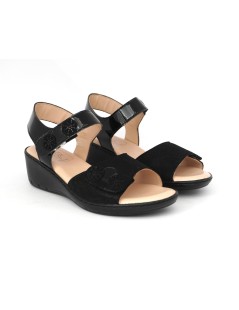 Confort Sandalo Classic Doppio Velcro Vernice Strass Nero