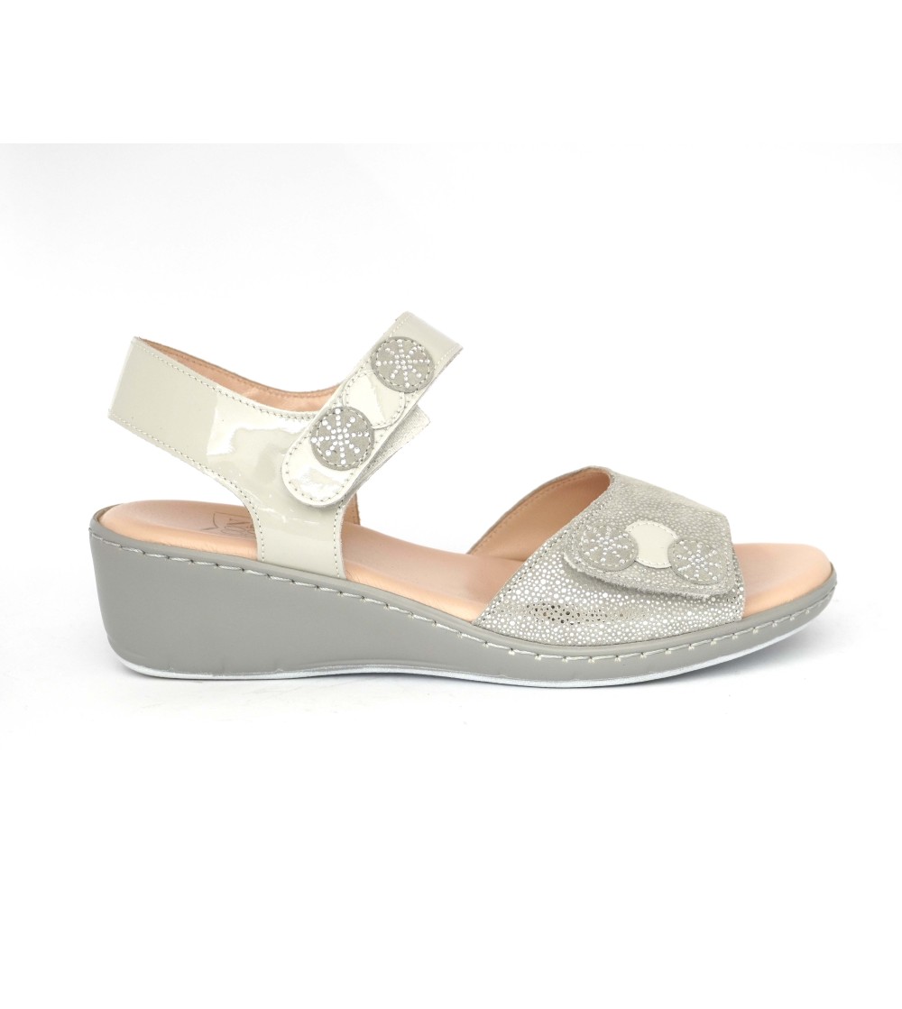 Confort Sandalo Classic Doppio Velcro Vernice Strass Perla