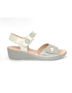 Confort Sandalo Classic Doppio Velcro Vernice Strass Perla