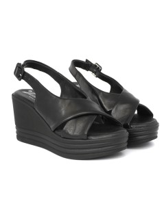 Susimoda Sandali Zeppa Alta Platform Plantare Nappa Nero