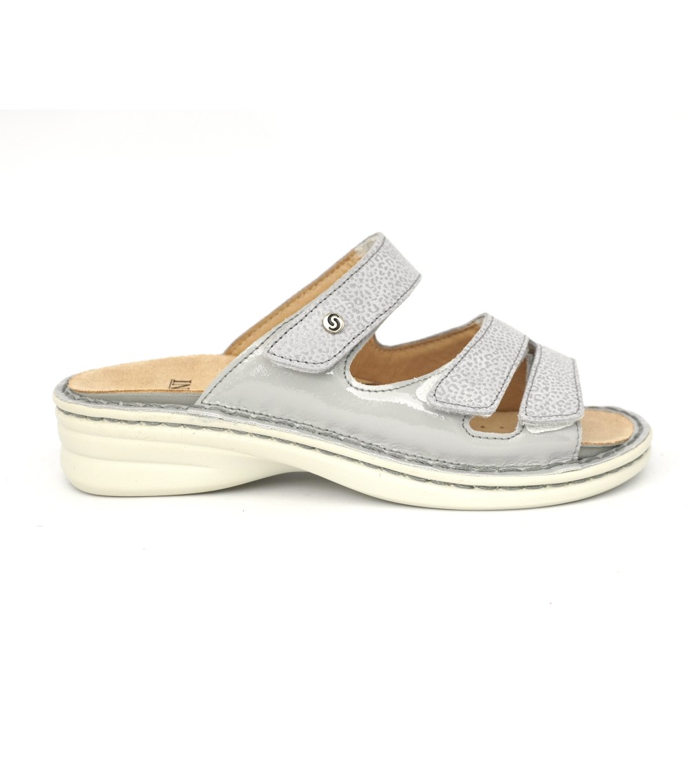 Sabatini Ciabatta Donna Regolabile 3 Velcro Vernice Perla