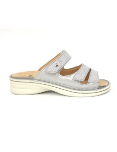 Sabatini Ciabatta Donna Regolabile 3 Velcro Vernice Perla