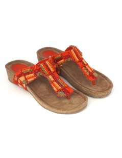 Sabatini Ciabatta infradito Velcro Regolabile Perline Strass Rosso