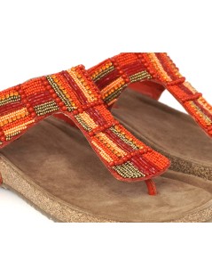 Sabatini Ciabatta infradito Velcro Regolabile Perline Strass Rosso