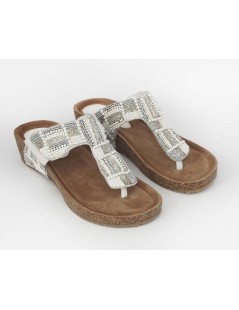 Sabatini Ciabatta infradito Velcro Regolabile Perline Strass Bianco