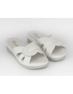 Susimoda Ciabatta Zeppa Media Fascia Velcro Regolabile Pelle Bianco