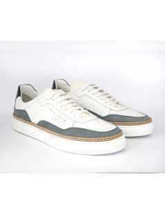 Rossano Bisconti Sneakers Cassetta con Inserti Nabuk Bianco Denim