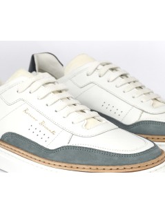 Rossano Bisconti Sneakers Cassetta con Inserti Nabuk Bianco Denim