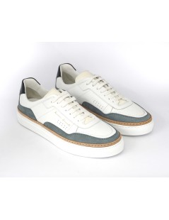 Rossano Bisconti Sneakers Cassetta con Inserti Nabuk Bianco Denim