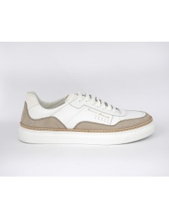 Rossano Bisconti Sneakers Cassetta con Inserti Nabuk Bianco Corda