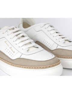 Rossano Bisconti Sneakers Cassetta con Inserti Nabuk Bianco Corda