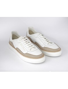 Rossano Bisconti Sneakers Cassetta con Inserti Nabuk Bianco Corda