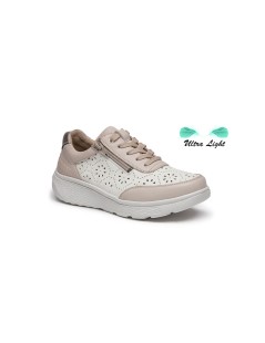 GComfort Sneakers Decori Tagli Laser Zip e Lacci Plantare Estraibile Panna