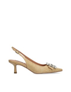 Bibi Lou Mia Slingback Tacco Medio Fibbia Gioiello Rafia Naturale