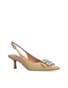 Bibi Lou Mia Slingback Tacco Medio Fibbia Gioiello Rafia Naturale