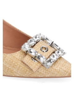 Bibi Lou Mia Slingback Tacco Medio Fibbia Gioiello Rafia Naturale