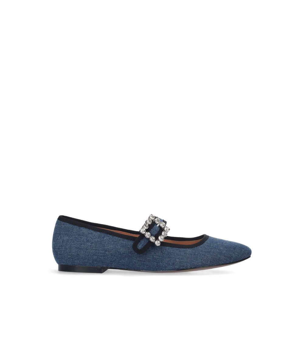 Bibi Lou Adina Bebè Ballerina Fibbia Strass Regolabile Denim Blu