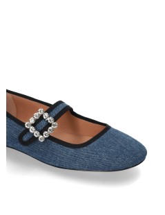 Bibi Lou Adina Bebè Ballerina Fibbia Strass Regolabile Denim Blu