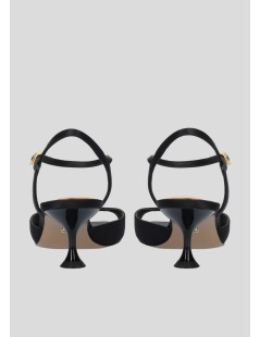 Lola Cruz Tina 65 Sandalo Fibbiette con Brillanti Nero