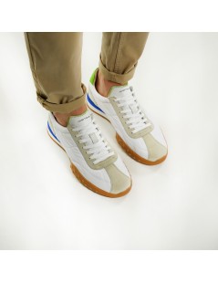 Ambitious Sneakers Uomo Fondo Riporto Laterale Tessuto Bianco Verde