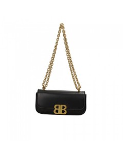 Bibi Lou Bauletto Tracolla Catena Pelle Patta Bottone Logo Nero