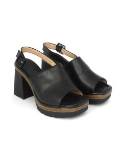MOT-Clè Sandalo Tacco Plateau Fascia e Cinturino Nappa Nero