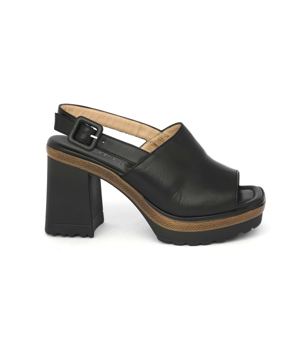 MOT-Clè Sandalo Tacco Plateau Fascia e Cinturino Nappa Nero