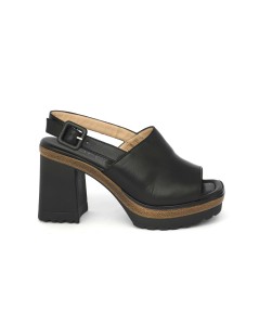 MOT-Clè Sandalo Tacco Plateau Fascia e Cinturino Nappa Nero