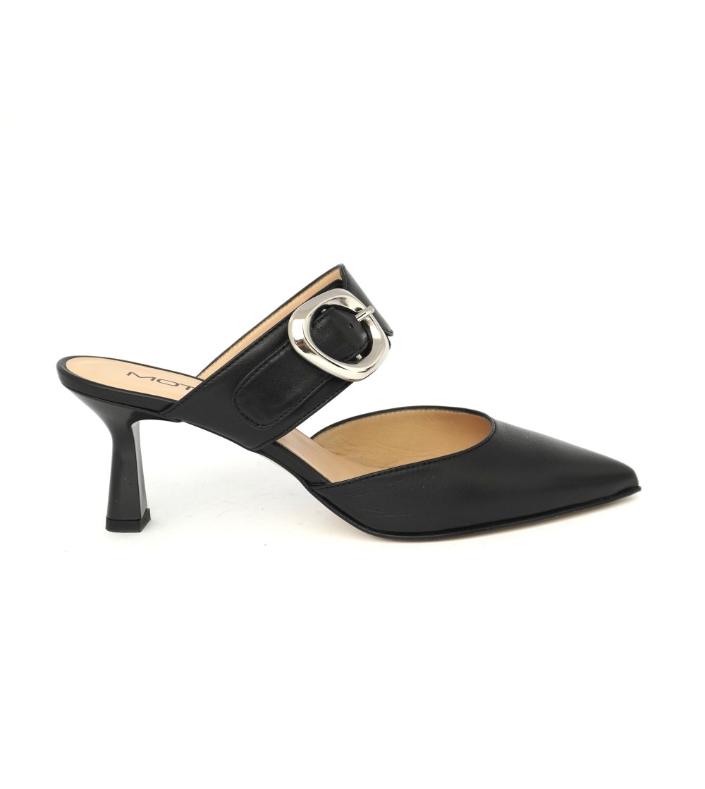 MOT-Clè Sabot Mule con Punta e Fibbia Nappa Nero