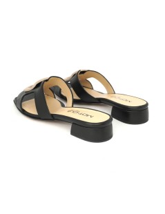 MOT-Clè Ciabattina Tacco Squadrata Fibbia Beige Nappa Nero