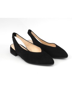 Pregunta Slingback Punta con Tacco Basso Camoscio Nero
