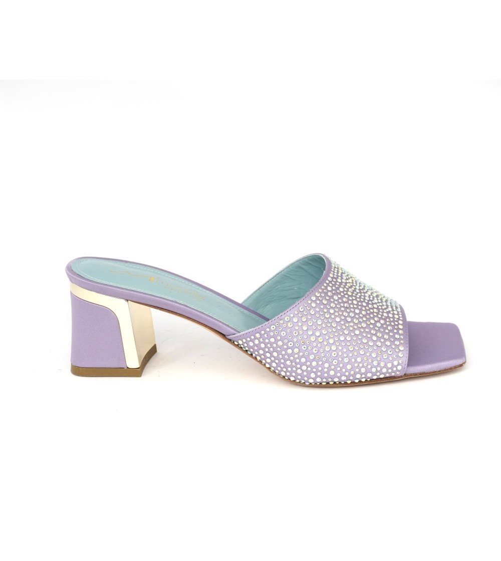 Musella Ciabattina Tacco Fascia Strass Tessuto Glicine