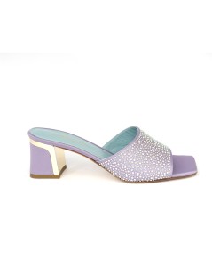 Musella Ciabattina Tacco Fascia Strass Tessuto Glicine