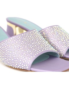 Musella Ciabattina Tacco Fascia Strass Tessuto Glicine