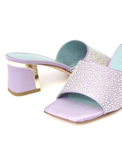 Musella Ciabattina Tacco Fascia Strass Tessuto Glicine